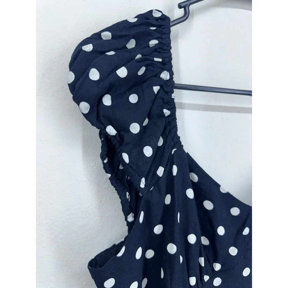 Coquette Puff Sleeve MEDIUM Black White Polka Dot 40s Style Midi Sun‎ Dress